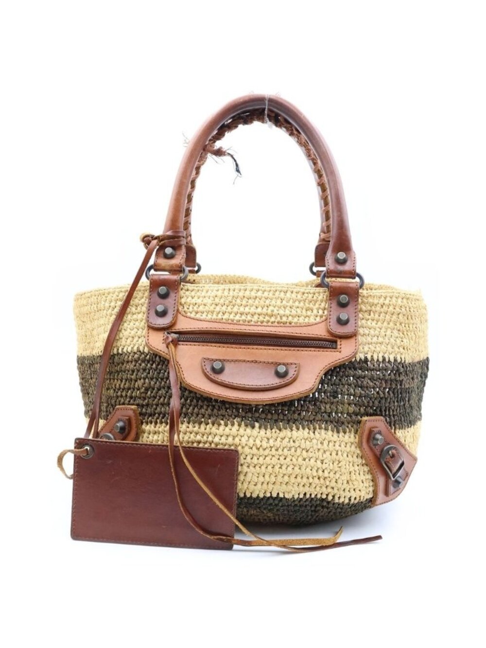 Balenciaga Raffia Straw Bag Basket Bag Handbag Beige Brown
